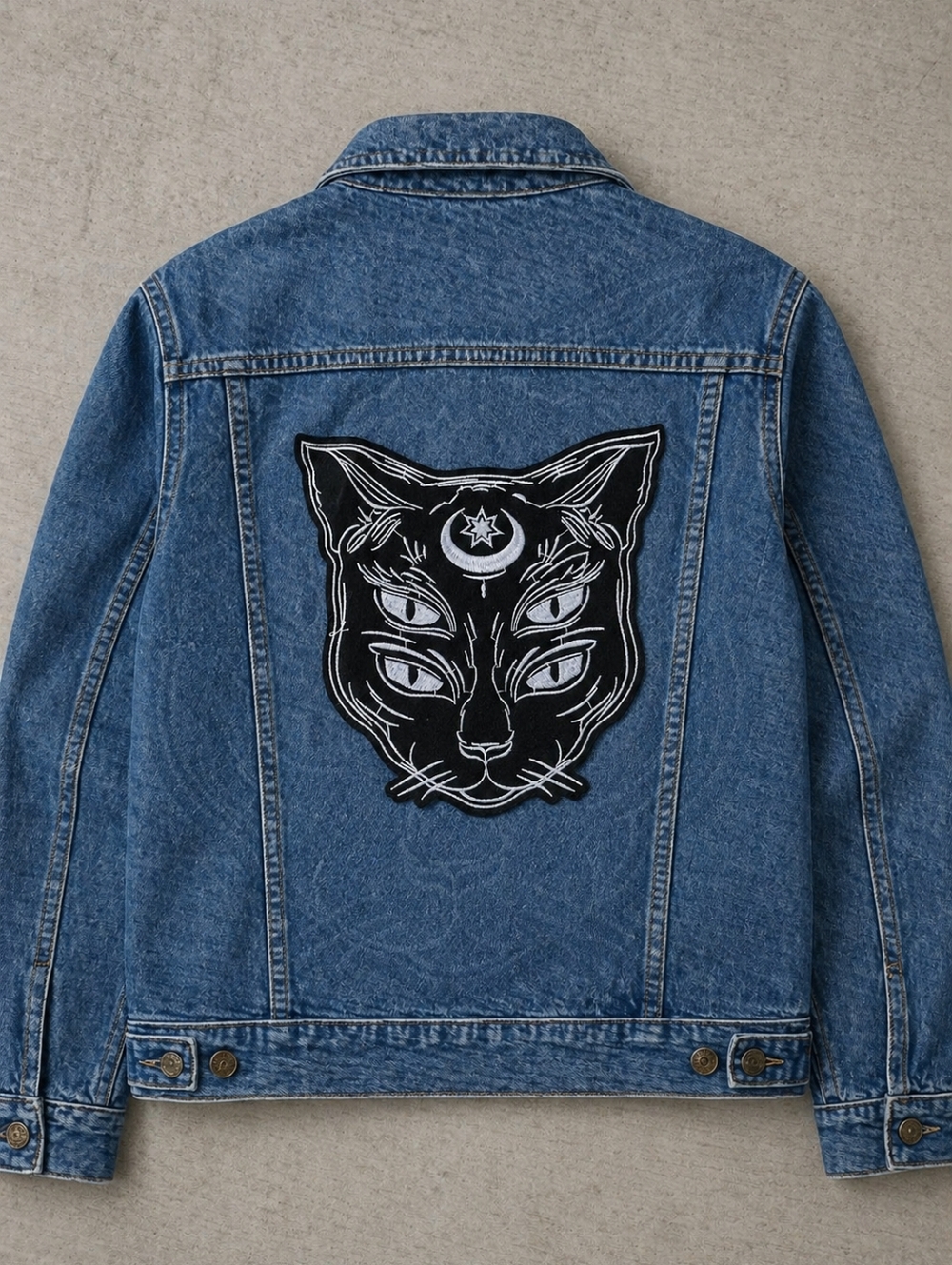 NEW Goth Black Triple-Eye Cat Embroidered Patch - Picture 2 of 7